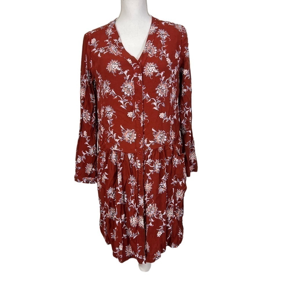 Garnet Hill Women’s 6 Floral Drop Waist Lined Dress Buttons Fall Colors